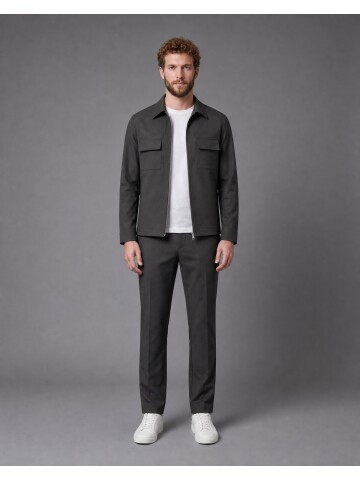 Dark Brown Safari Pocket Zippered Sport Suit