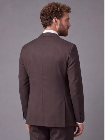Koyu Kahverengi Slim Fit Mono Yaka 2 Düğmeli Takım Elbise