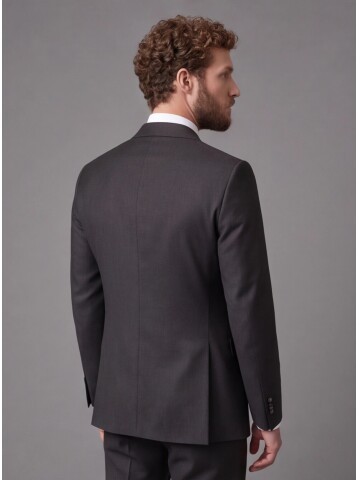 Koyu Kahverengi Slim Fit Mono Yaka 2 Düğmeli Takım Elbise