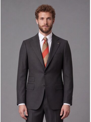 Koyu Kahverengi Slim Fit Mono Yaka 2 Düğmeli Takım Elbise