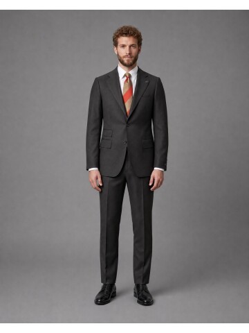 Koyu Kahverengi Slim Fit Mono Yaka 2 Düğmeli Takım Elbise