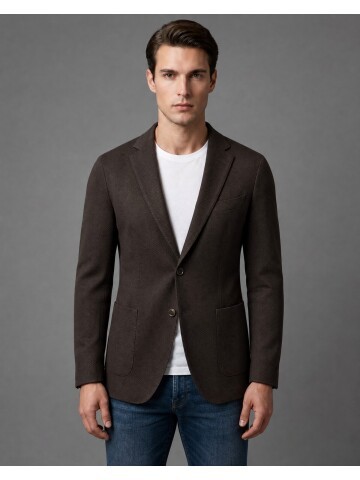 Dark Brown Slim Fit Single Breasted Patch Pocket Blazer