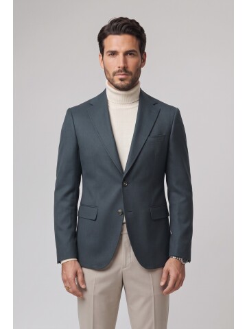 Koyu Yeşil Mono Yaka Comfort Fit Ceket