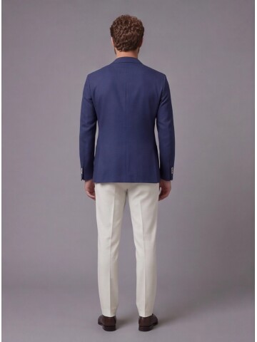 Lacivert Ceket Beyaz Pantolon Kombinli Slim Fit Takım Elbise