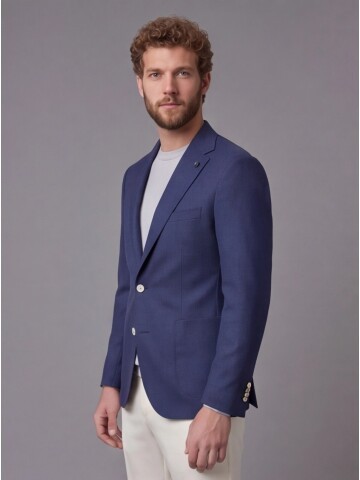 Lacivert Ceket Beyaz Pantolon Kombinli Slim Fit Takım Elbise