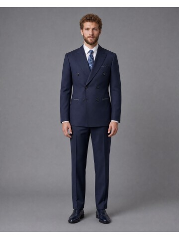 Navy Striped Double Breasted Suit
