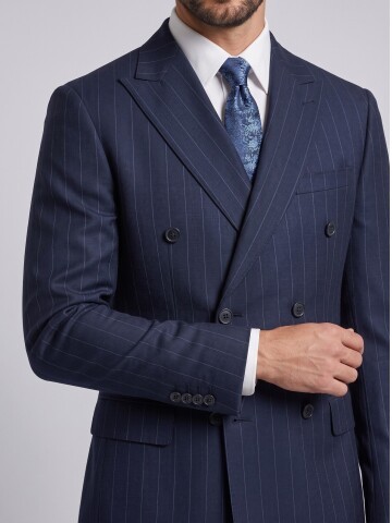 Navy Striped Regular Fit Double Breasted Suit