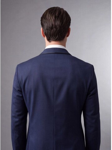 Lacivert Çizgili Slim Fit Şal Yaka Tek Düğme Damatlık