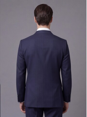 Navy Pinstripe Wool Peak Lapel Comfort Fit Suit