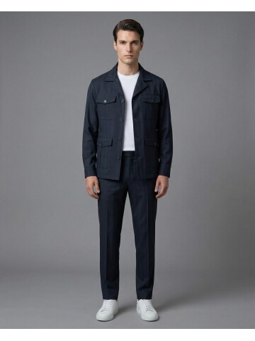 Navy Blue Comfort Fit Unlined Safari Sport Suit