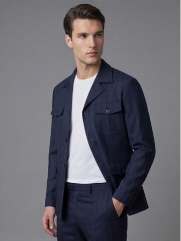 Navy Blue Comfort Fit Unlined Safari Sport Suit