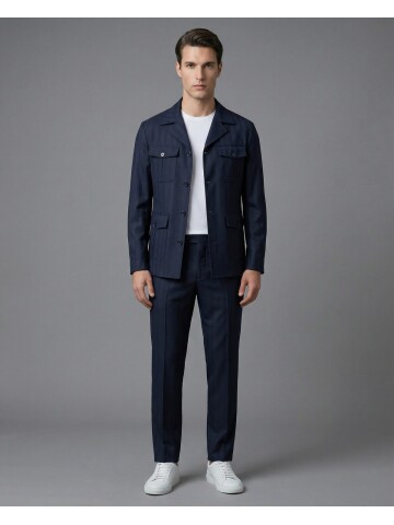 Navy Blue Comfort Fit Unlined Safari Sport Suit