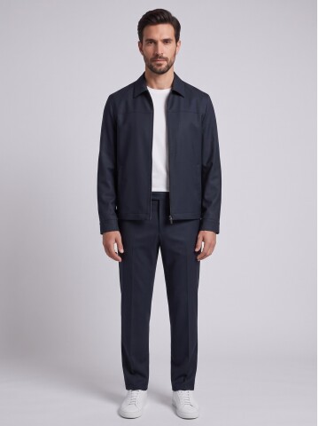 Lacivert Fermuarlı Smart Casual Ceket Pantolon Erkek Takım