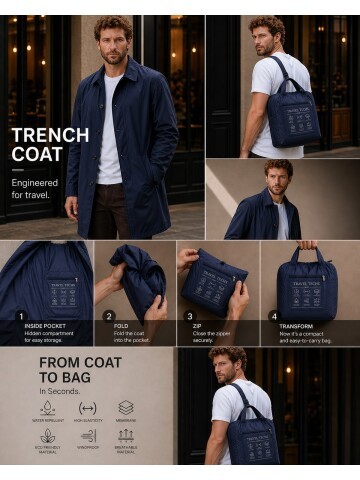 Lacivert Gömlek Yaka Beş Düğmeli Comfort Fit Tam Astarlı Yağmurluk