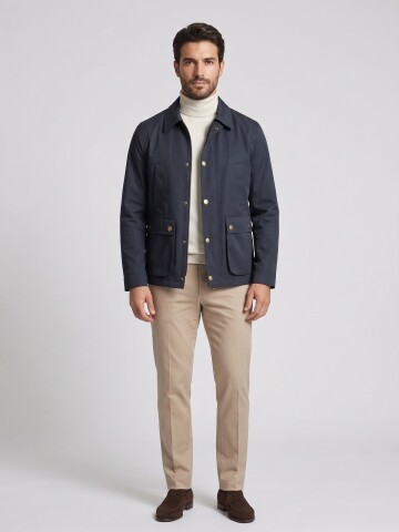 Lacivert Gömlek Yaka Comfort Fit Mont