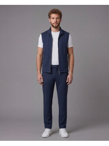 Lacivert Gömlek Yaka Fermuarlı Comfort Fit Spor Takım Elbise