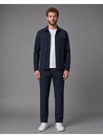 Navy Blue Shirt Collar Sport Suit