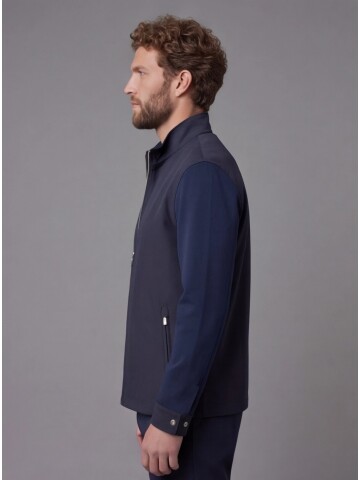 Lacivert Hakim Yaka Fermuarlı Comfort Fit Kısa Mont