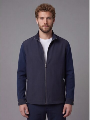 Lacivert Hakim Yaka Fermuarlı Comfort Fit Kısa Mont