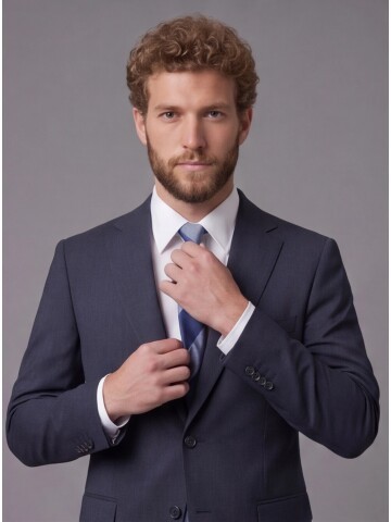 Lacivert Mono Yaka Comfort Fit 2 Düğmeli Takım Elbise