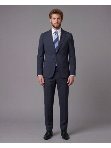 Lacivert Mono Yaka Comfort Fit 2 Düğmeli Takım Elbise