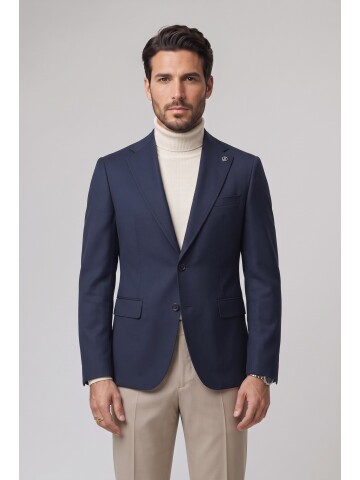 Lacivert Mono Yaka Comfort Fit Ceket