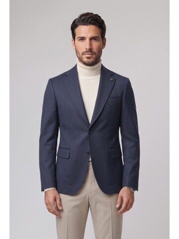 Lacivert Mono Yaka Comfort Fit Ceket