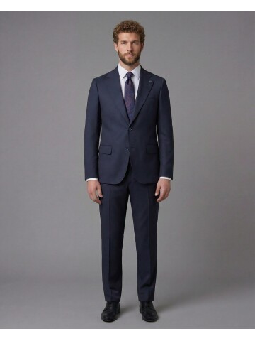 Navy Blue Notch Lapel Comfort Fit Suit
