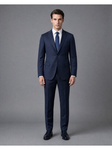 Lacivert Mono Yaka Slim Fit 2 Düğme Takım Elbise