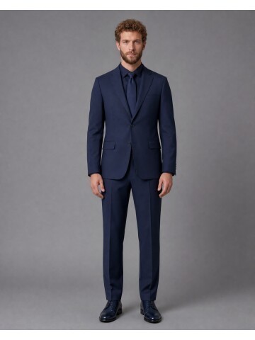 Lacivert Mono Yaka Slim Fit Takım Elbise