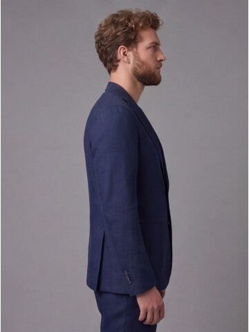 Lacivert Mono Yaka Slim Fit Torba Cep 2 Düğme Takım Elbise