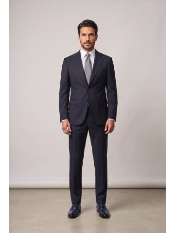 Navy Blue Notch Lapel Woolen 2 Button Comfort Fit Suit