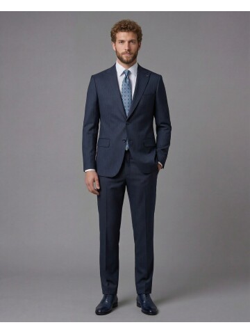 Navy Blue Peak Lapel Comfort Fit Mens Suit