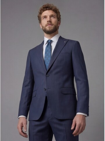 Navy Blue Peak Lapel Comfort Fit Mens Suit