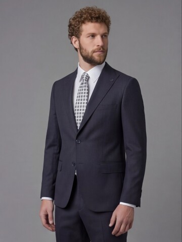 Navy Blue Peak Lapel Comfort Fit Mens Suit