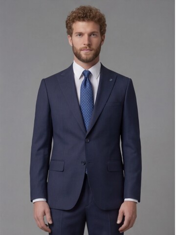 Navy Blue Peak Lapel Comfort Fit Mens Suit