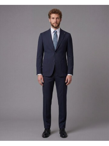 Navy Blue Peak Lapel Slim Fit 2-Button Patch Pocket Suit