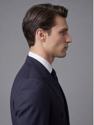 Lacivert Sivri Yaka Yünlü Kruvaze Takım Elbise