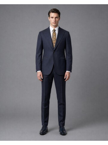 Navy Wool Suit with Pointed Lapels