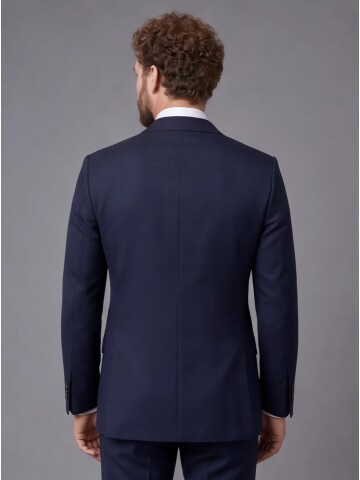 Lacivert Slim Fit Mono Yaka 2 Düğmeli Takım Elbise
