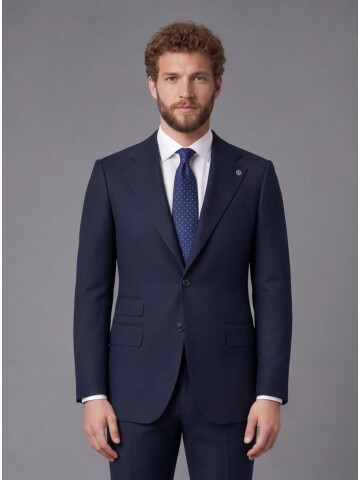 Lacivert Slim Fit Mono Yaka 2 Düğmeli Takım Elbise