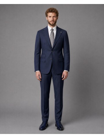 Lacivert Slim Fit Mono Yaka 2 Düğmeli Takım Elbise