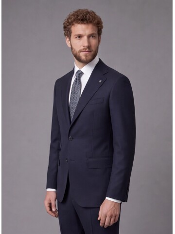 Lacivert Slim Fit Mono Yaka 2 Düğmeli Takım Elbise