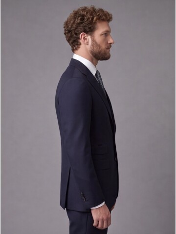 Lacivert Slim Fit Mono Yaka 2 Düğmeli Takım Elbise
