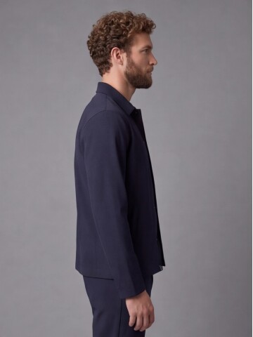 Navy Blue Casual Shirt-Collar Comfort Fit Suit