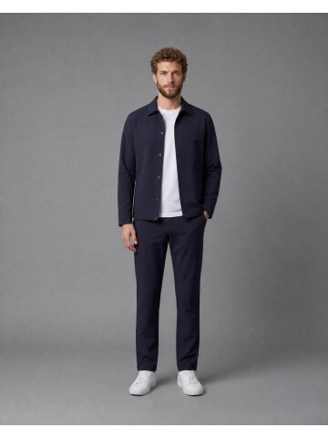 Navy Blue Casual Shirt-Collar Comfort Fit Suit
