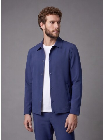 Navy Blue Casual Shirt-Collar Comfort Fit Suit