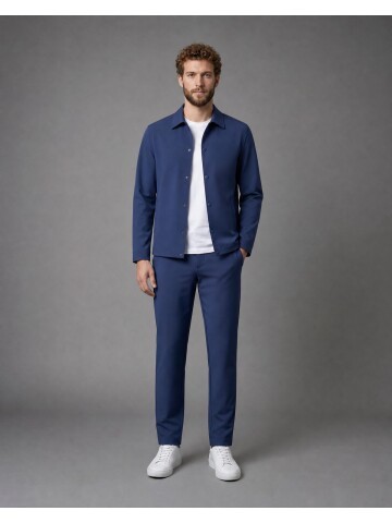 Navy Blue Casual Shirt-Collar Comfort Fit Suit