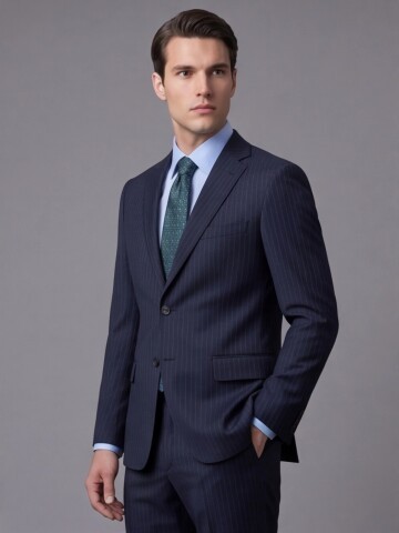 Lacivert Yünlü Mono Yaka Regular Fit 2 Düğme Takım Elbise