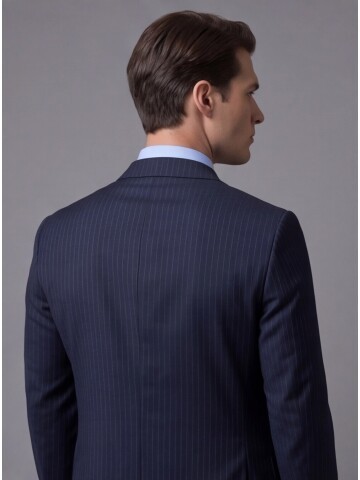 Lacivert Yünlü Mono Yaka Regular Fit 2 Düğme Takım Elbise